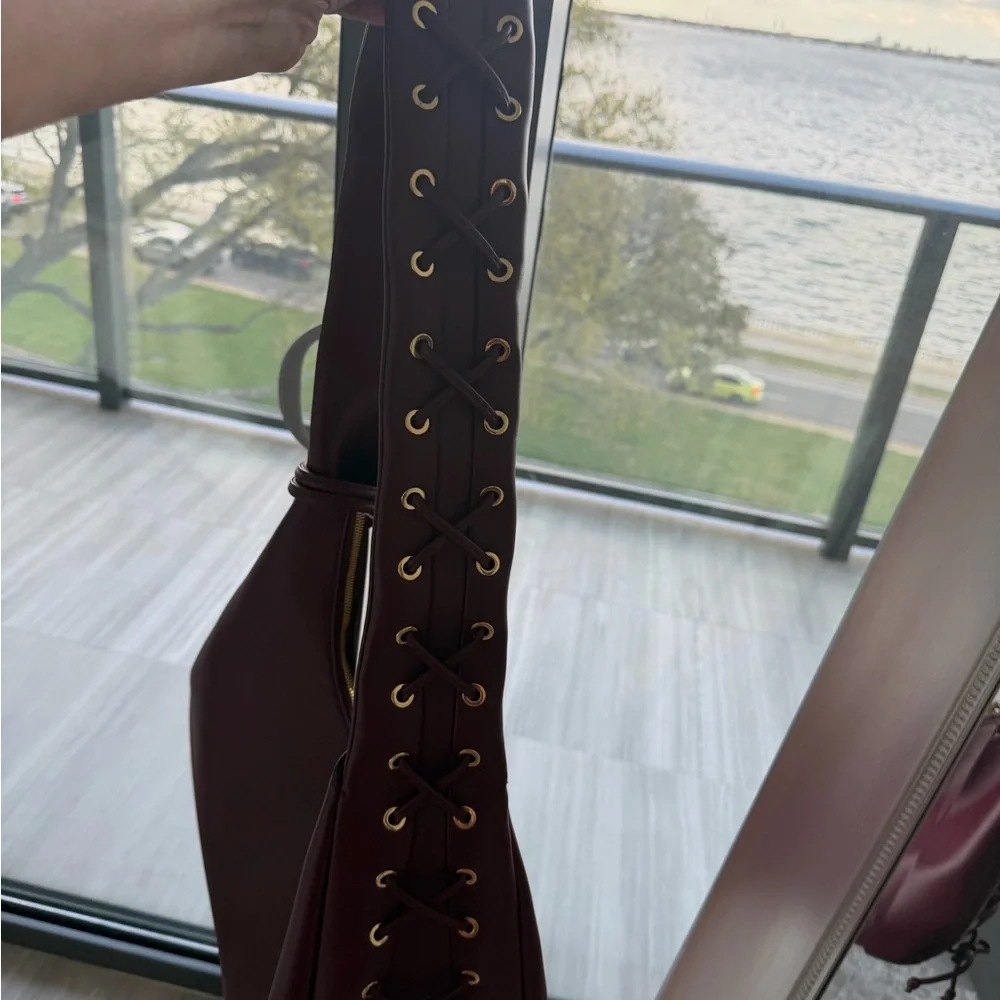 GANNI Burgundy Leather Shoulder and Crossbody Bag